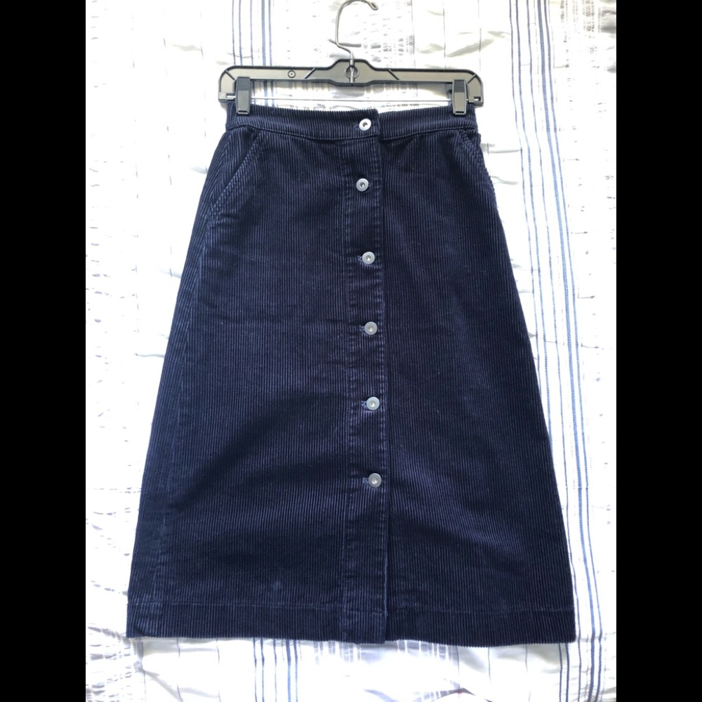 Women Corduroy High-Waist Front Button Skirt XS